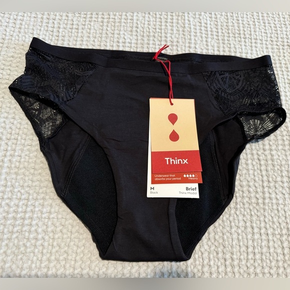 NEW Thinx Modal Lace Period Underwear High Waist Black Size Medium NWT - Picture 2 of 3